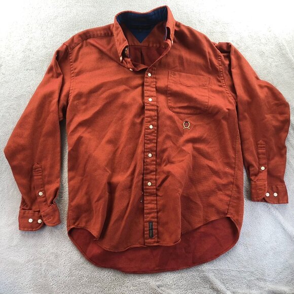 Tommy Hilfiger Mens Shirt Medium Long Sleeve Textured Rust Orange Button Down - Picture 9 of 10